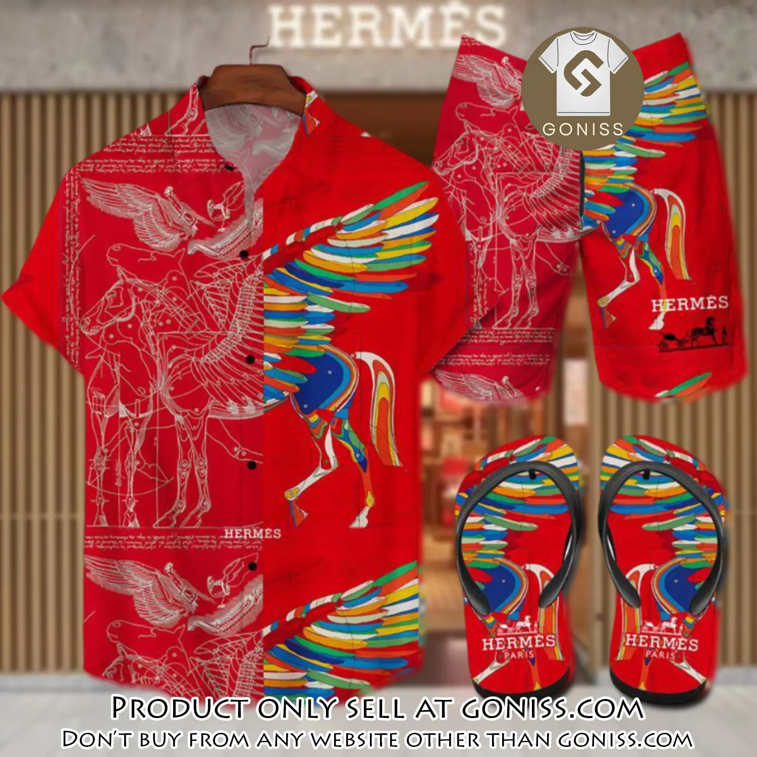 Hermes flip flops and combo hawaii shirt shorts luxury brand summer outfit hsf086 gn0555052